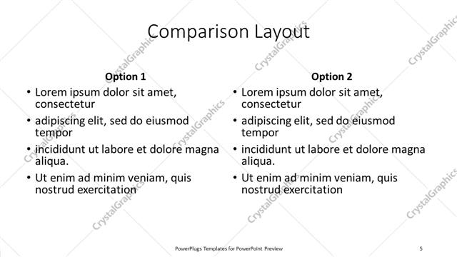 Comparison presentation slide layout