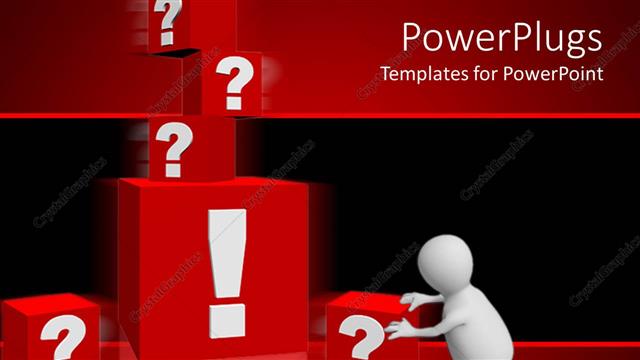  Presentation with questions - Man pushing red blocks with ? and ! signs in red background