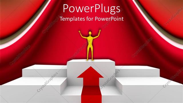  Presentation with award - Man raises hand on award podium in triumph