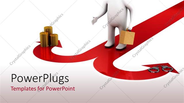  Presentation with decision - Man reaches crossroad of decision which ends in riches or jail