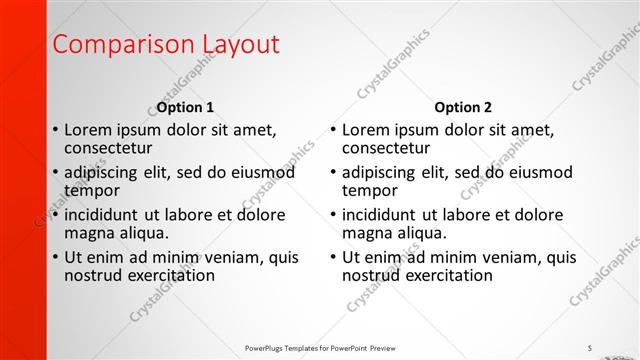 Comparison presentation slide layout