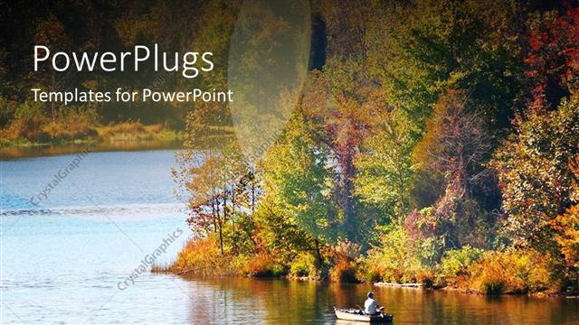  Presentation with rowing - Man rowing canoe in beautiful lake with flowers