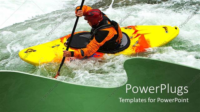  Presentation with rafting - Man rowing kayaker jumps from waterfall