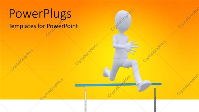  Presentation with color orange - Man running over barrier depicting overcoming problems, orange color