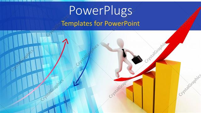  Presentation with character - A white 3D character running up an ascending bar chart
