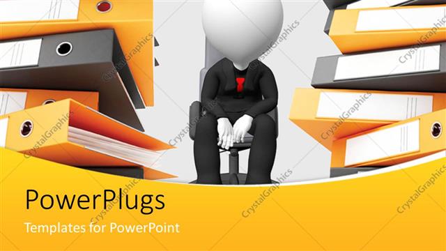  Presentation with files - A man sitting in between of a huge bundle of files