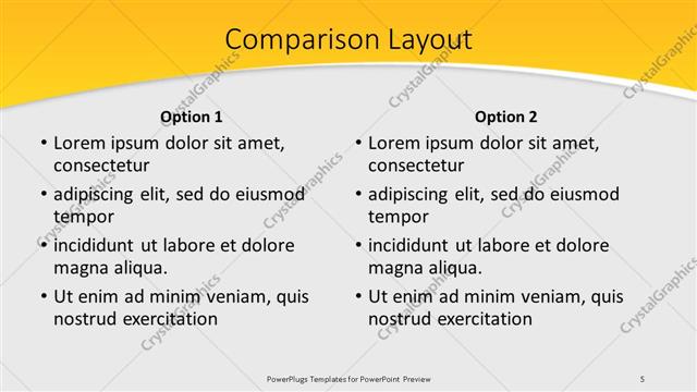 Comparison presentation slide layout