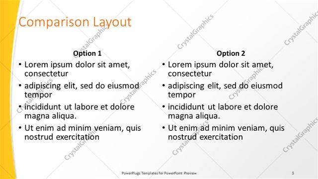 Comparison presentation slide layout