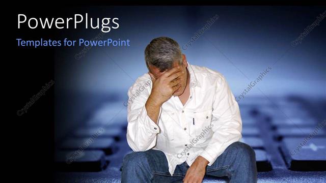 Presentation with financial - Man sitting depressed with financial problems with keyboard