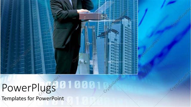  Presentation with global - A man smiling and making a phone call with high buildings