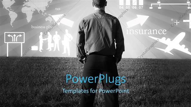  Presentation with field - Man standing on  grass field with business logos on the background