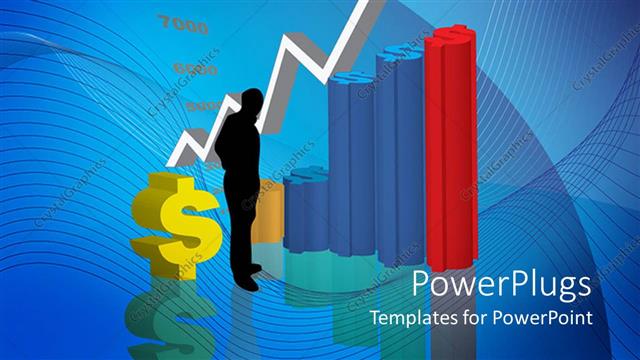  Presentation with business growth dollar - A man standing near a dollar sign with a multi colored bar chart
