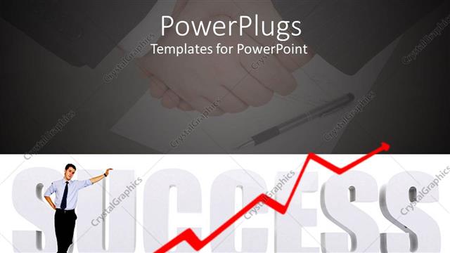  Presentation with shaking hands - Man standing over 3D SUCCESS text with business men shaking hands