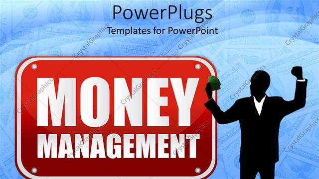  Presentation with money management - Man in suit holding money next to sign written money management