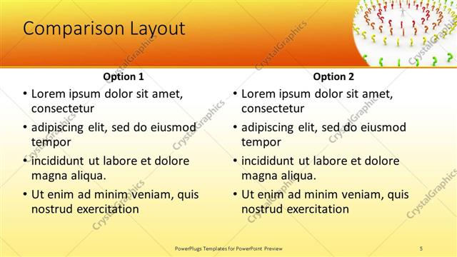Comparison presentation slide layout