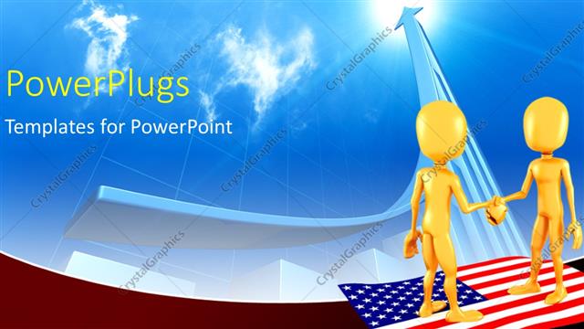  Presentation with shaking hands - Two 3D characters standing on an American flag and shaking hands