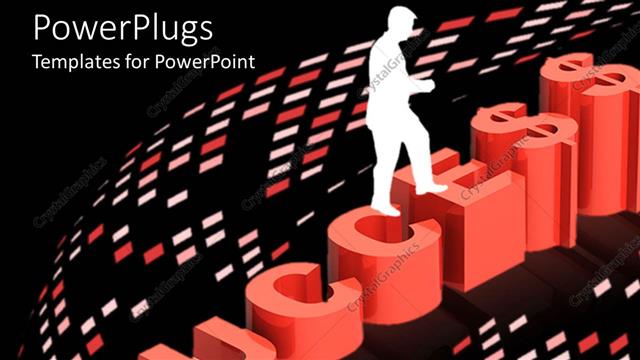  Presentation with walking - A man walking up a text that spells out the word 