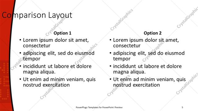 Comparison presentation slide layout