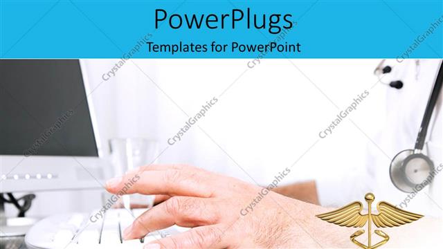  Presentation with computer - A man wearing a stethoscope typing on a computer and