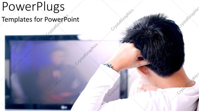  Presentation with television watching - Man in white shirt sitting and watching flat screen television