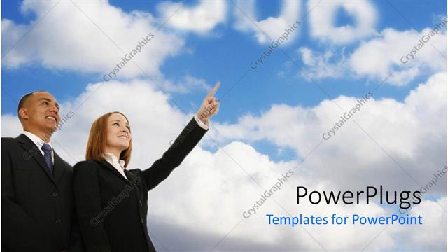  Presentation with job - Man and woman in business attire looking at clouds