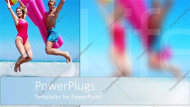  Presentation with sea shore - A man and woman jumping up beside the sea shore