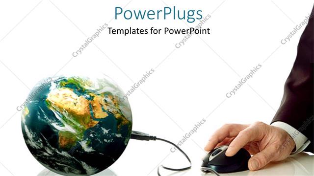  Presentation with hand holding earth - Man's hand holding computer mouse plugged into planet Earth