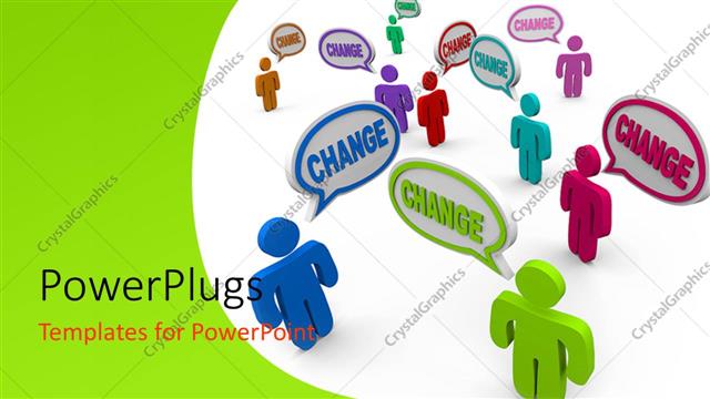  Presentation with change - Nine multicolored 3D characters spelling out the word 