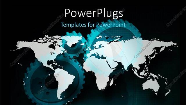  Presentation with world map - A map in the background with a number of gears