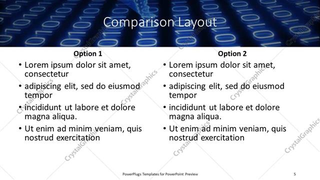 Comparison presentation slide layout
