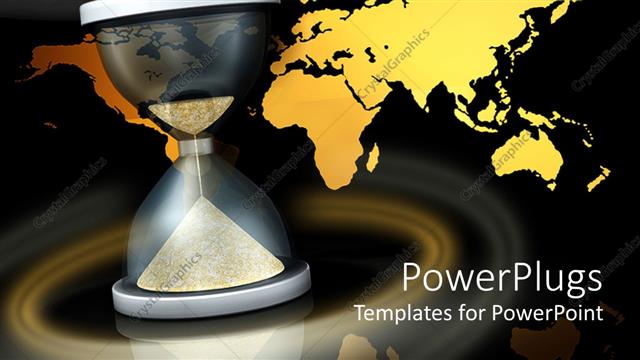  Presentation with waiting - The map of the Earth in a golden form with an hourglass