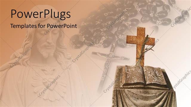  Presentation with rosary - Marble statue of open book with wooden cross, rosary, Jesus