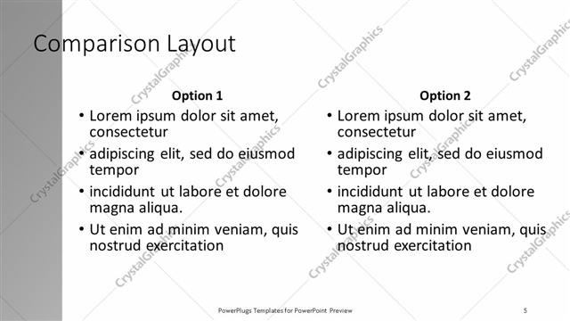 Comparison presentation slide layout