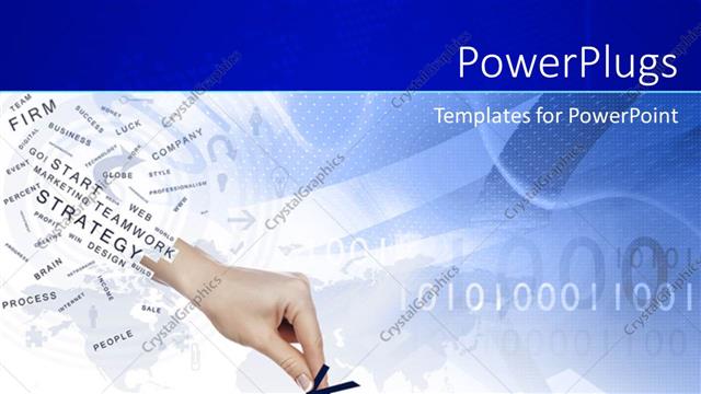  Presentation with marketing - Marketing depiction with hand putting together word MARKETING over binary numbers