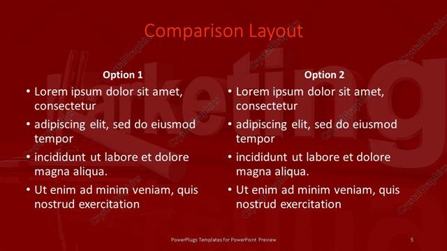 Comparison presentation slide layout