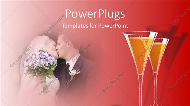  Presentation with married couple - Married couple kissing next to two champagne glasses and two gold rings