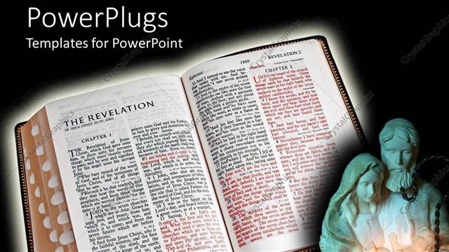  Presentation with revelation - Mary and Joseph holding Jesus next to Bible open to Revelation