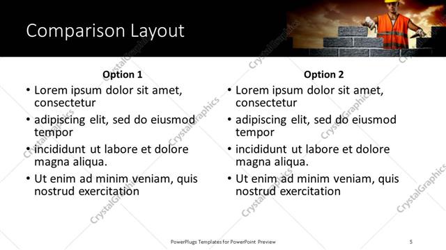Comparison presentation slide layout