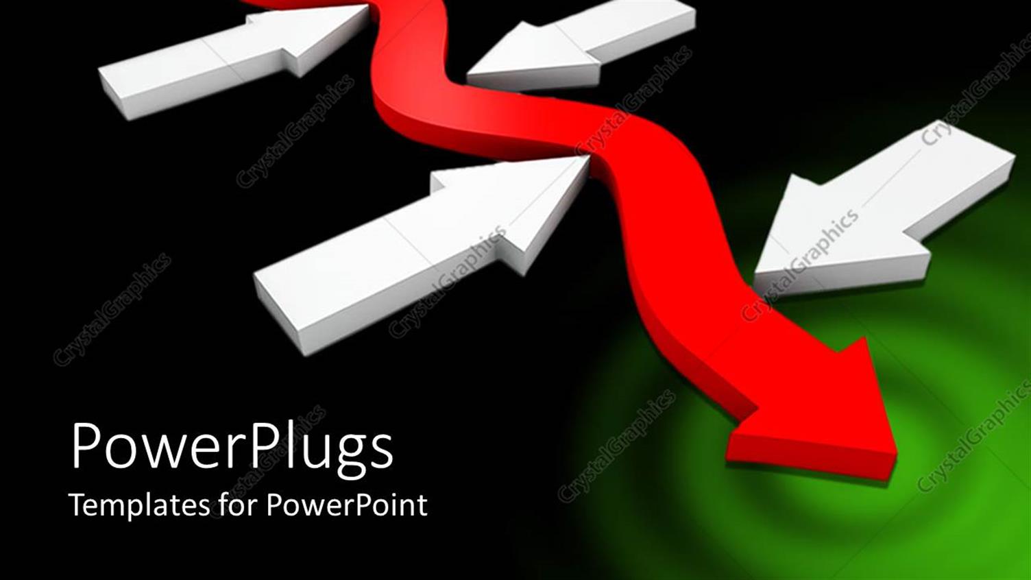 Featuring Meandering Red Arrow Between Straight White Arrows on Black Background 