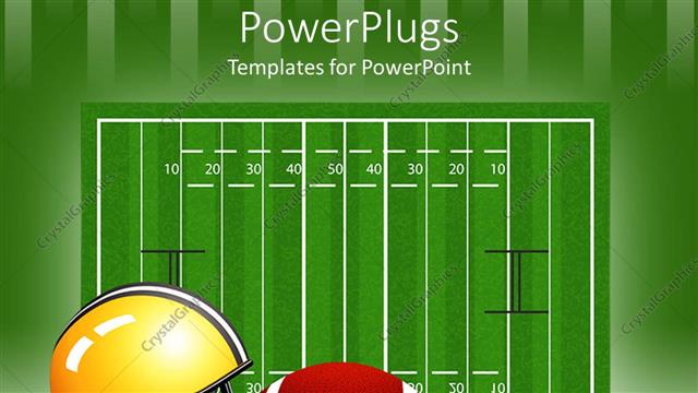  Presentation with football - The measurement of the rugby field along with a helmet and football