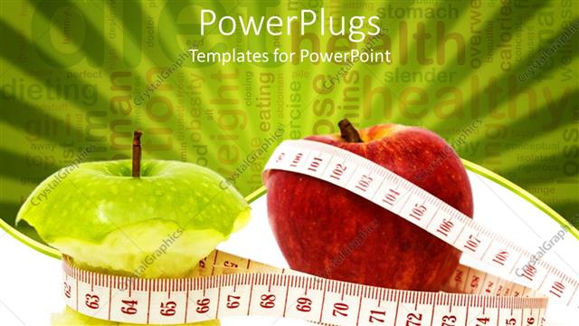  Presentation with diet - Measuring tape around green apple core and untouched red apple
