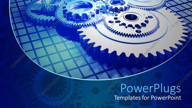  Presentation with mechanism - Mechanism of multiple big and small meshing gears in blue background