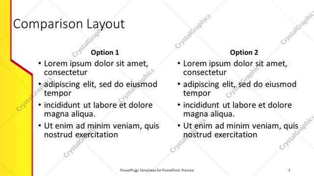 Comparison presentation slide layout