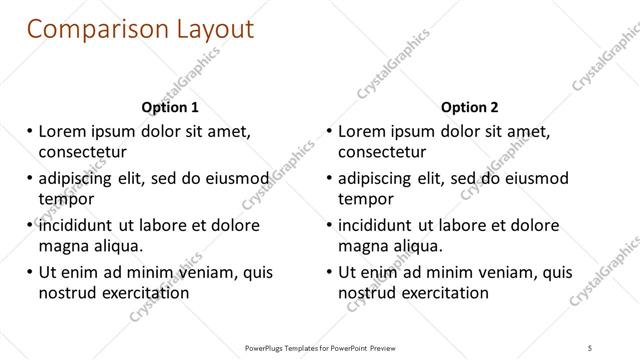 Comparison presentation slide layout