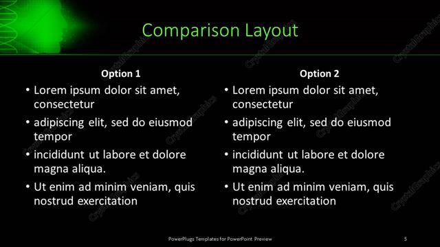 Comparison presentation slide layout