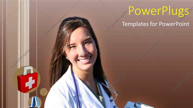  Presentation with medical smiling doctor - Medical depiction with smiling doctor holding patient notes and stethoscope