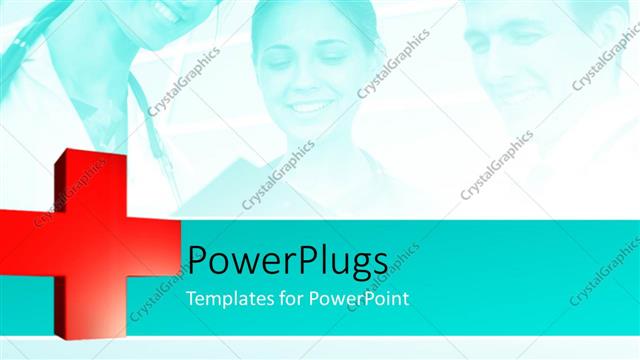  Presentation with medical cross - Medical depictions with three smiling doctors examining patient record