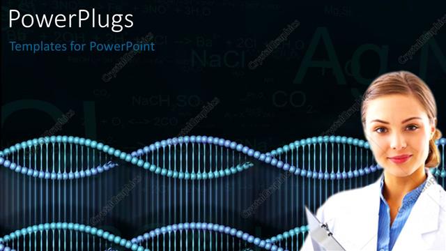  Presentation with dna black - Medical doctor with DNA strands and chemical formulas on black background