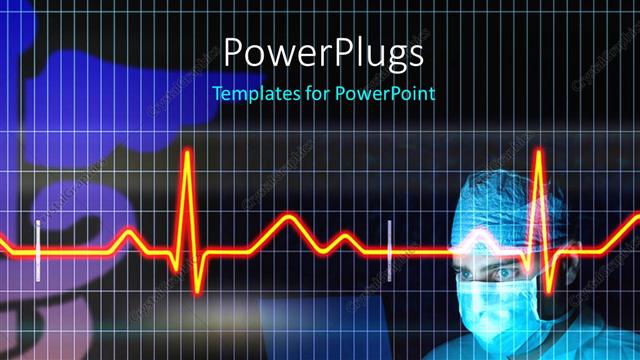  Presentation with medical concept - Medical doctor with nose mask with cardiogram pulse on black surface??