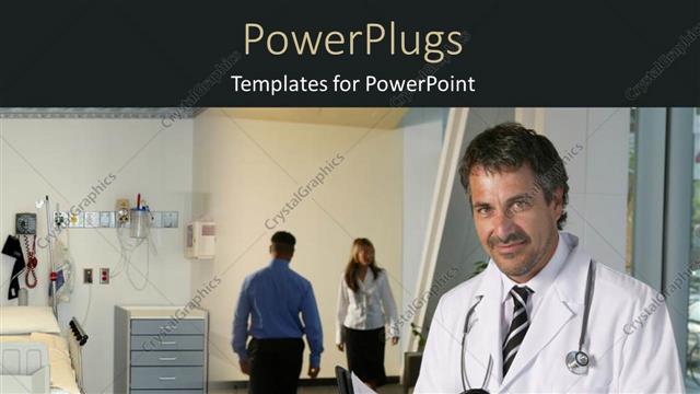  Presentation with examination - Medical doctor with stethoscope across neck and examination note in hospital ward
